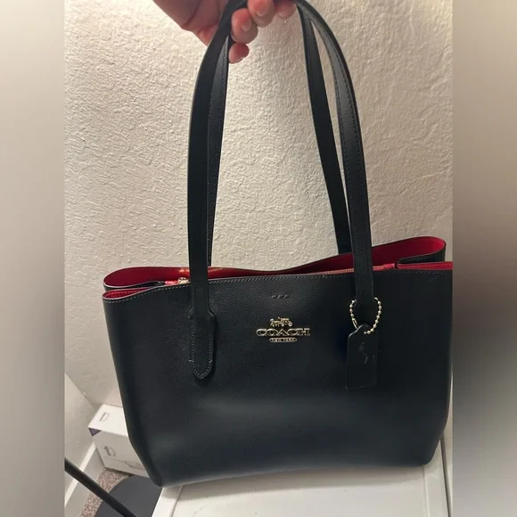 COACH Large Avenue Carryall handbag shoulder bag black leather tote F48733 - Picture 5 of 13